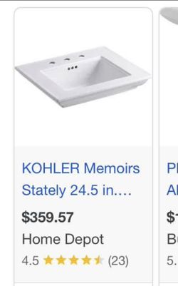 Sink Kohler Memoirs Stately 24-1/2" Fireclay Pedestal Sink with Overflow and 3 Faucet Holes at 8" Centers