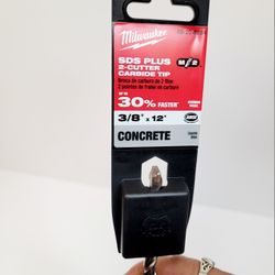 SDS Plus 2-Cutter Carbide Tip Drill Bit. This 3/8" x 12" bit is for concrete. It's designed to drill up to 30% faster. Has rebar guards for 