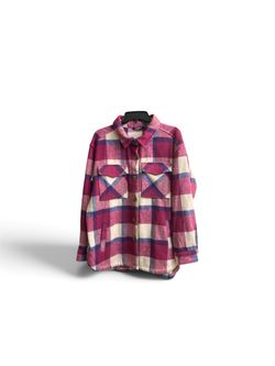 Member’s Mark Womens Pink Plaid Button Down Frontal Shacket Size M