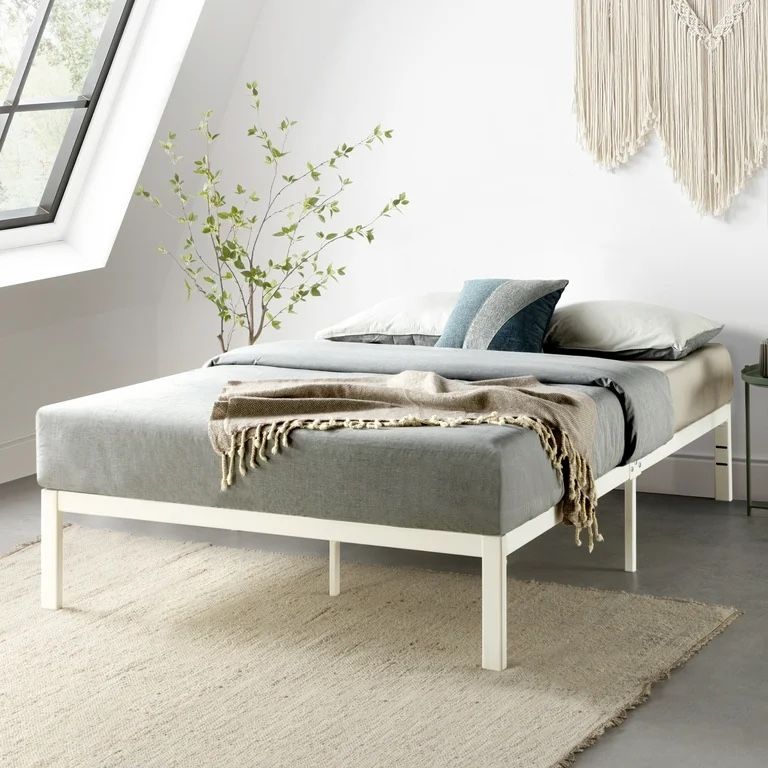Brand New (Damaged Box) Mellow Metal Platform Bed with Patented Wide Steel Slats, White, King