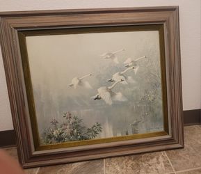Swan Vintage Gorgeous Picture And Frame For Sale