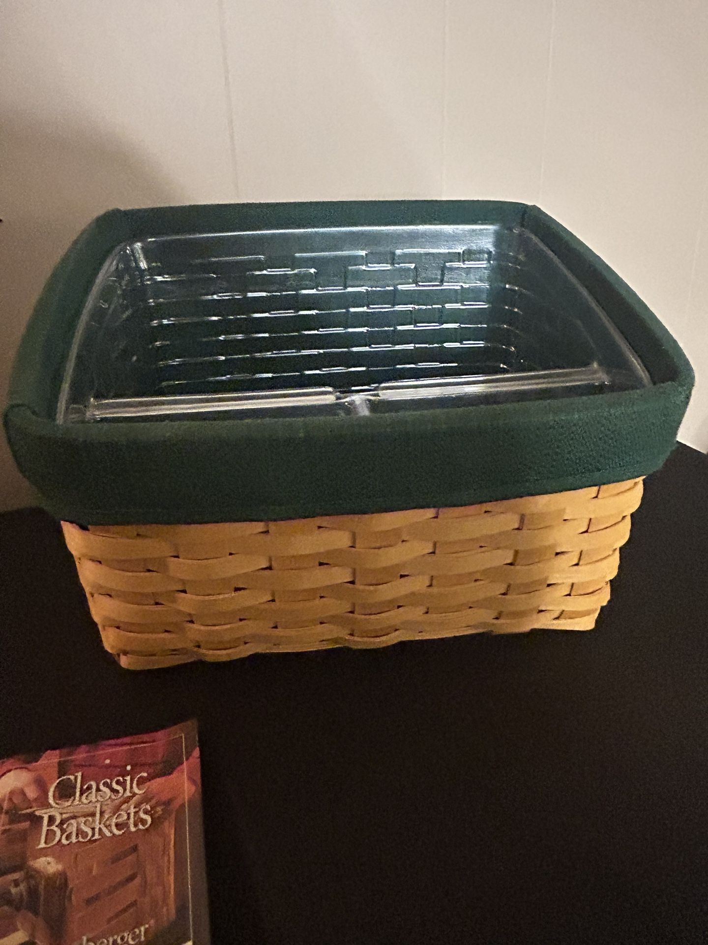Longaberger Card Keeper Basket Green Fabric Liner & Plastic Protector