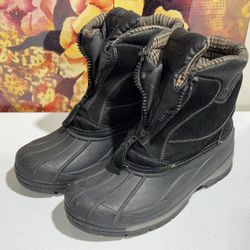 Totes Black Leather Upper zipper Faux Fur Winter Boots Size 9D