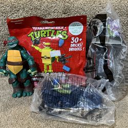 TMNT lot of 4 Raphael 2012 Poseable figure McDonalds car & skateboard Bricks