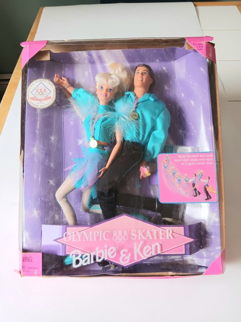 Vintage 1997 Olympic USA Skater BARBIE & KEN Doll #18726 Mattel 90s Toy Set