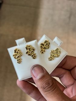 925 Sterling Silver 14K Yellow Gold Nugget Earrings
