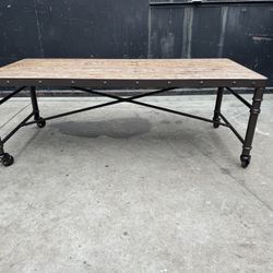 Gorgeous Coffee Table With Wood Top And Metal Base On Wheels 