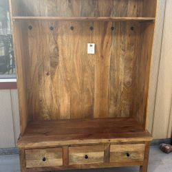Solid Wood Wall Tree Coat Rack Bench Storage