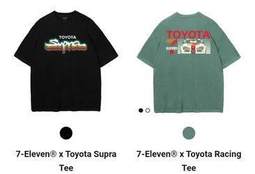 Q(2) 7-11 Collection X Toyota Shirts SIZE XL BLACK Supra & LIGHT GREEN Racing Tee
