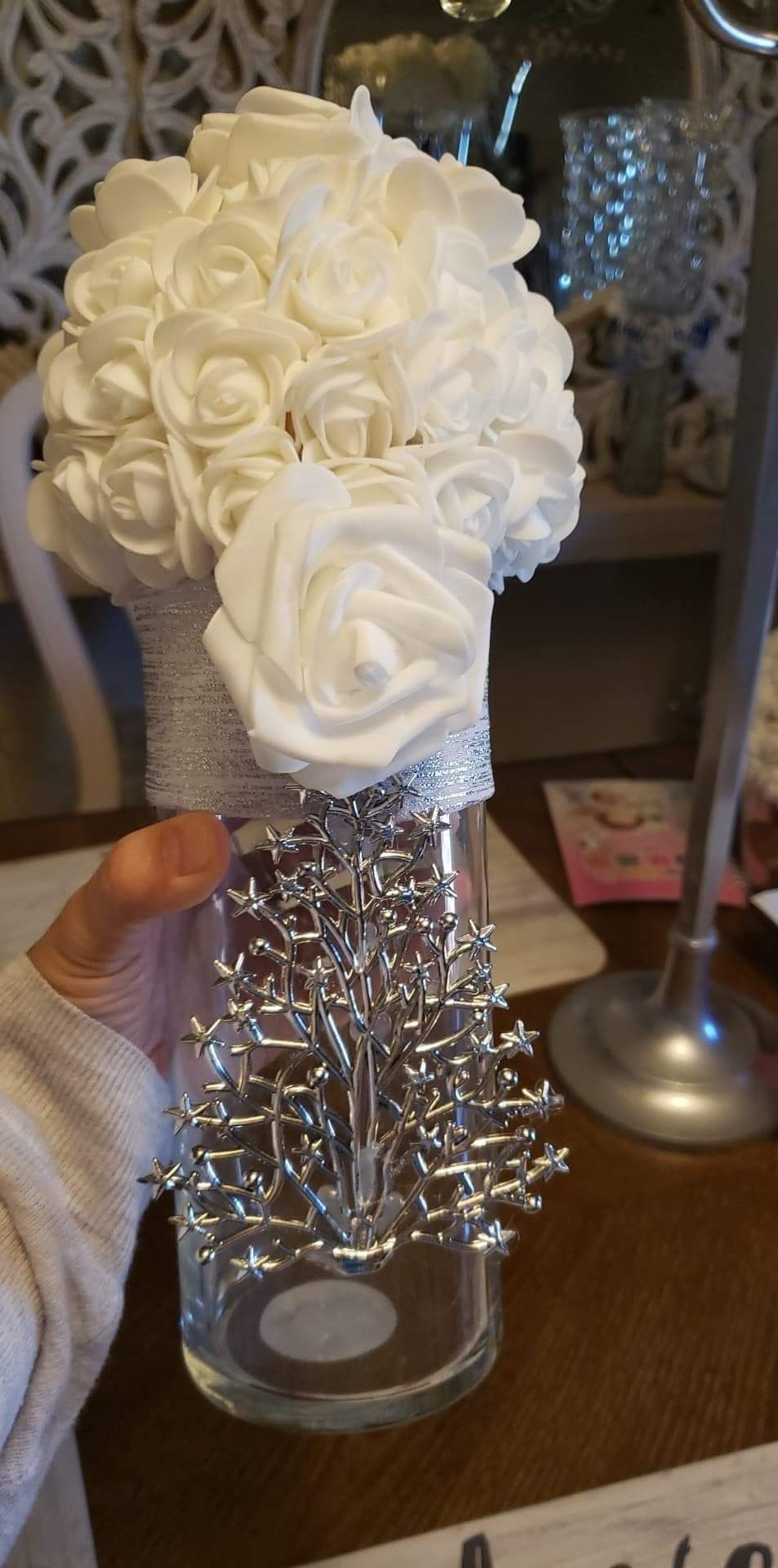 Beautiful glass white roses vases