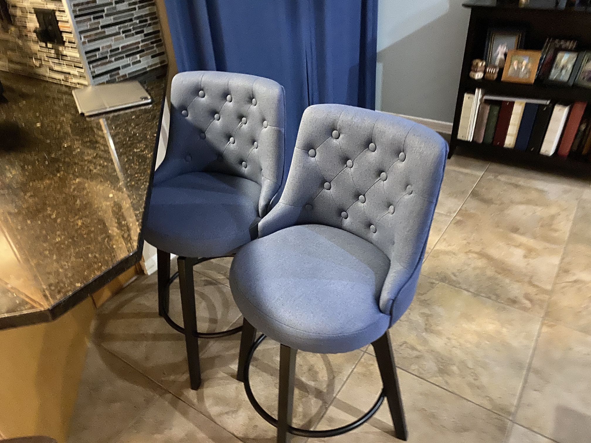 Blue Fabric Counter Stools