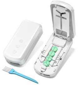Daviky Pill Cutter Splitter for Small & Tiny Pills, Dual Safety Blades Adjustable Centering Slot, Precise 1/2 1/3 1/4 Tablet Cutter, Built-in Storage,