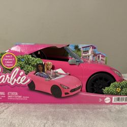 Barbie Convertible Toy Car, Bright Pink with Seatbelts and Rolling Wheels (Seats 2 Dolls), Toy for 3 Years and Up