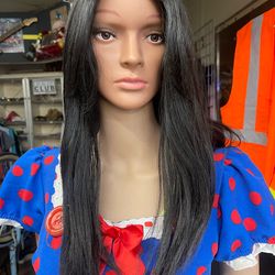 Black Wig with Curtain Bangs