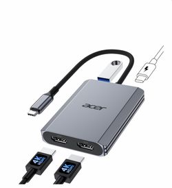 4-In-1 USB C Hub, Type C To Dual HDMI Adapter 4K@60Hz, HDMI Splitter For Dual Mo With 100W PD Port, USB 3.0, Dual M Adapter For USB C Devices With DP 