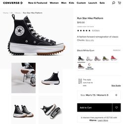 Converse Black /white/Gum Size 7.5 In Men’s Size 9 In Women 