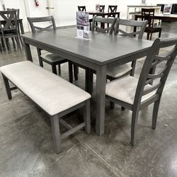 36x60 GREY DINING TABLE WITH CHAIRS AND BENCH 