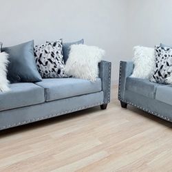  New Blue Sofa And Loveseat 