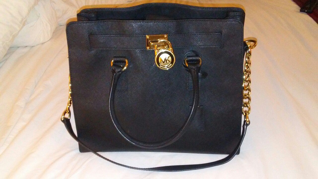 Michael Kors Hamilton Large Black Gold Saffiano Leather Bag