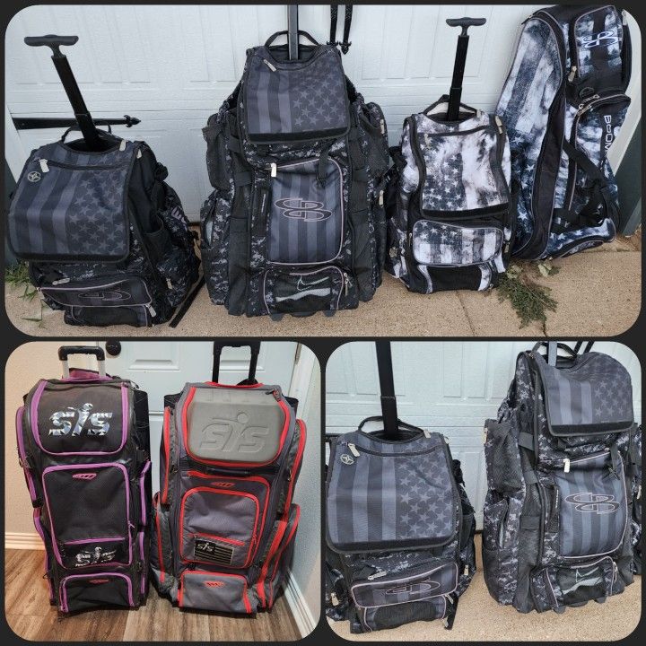 SOFTBALL BASEBALL BAG - Roller Bags Wheeled Rolling Bat Bag Backpack SIS Smash It Sports Guerilla V3 Boombah Superpack Hybrid XL Beast Equipment