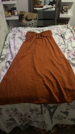 Rust Orange Strapless Maxi Dress