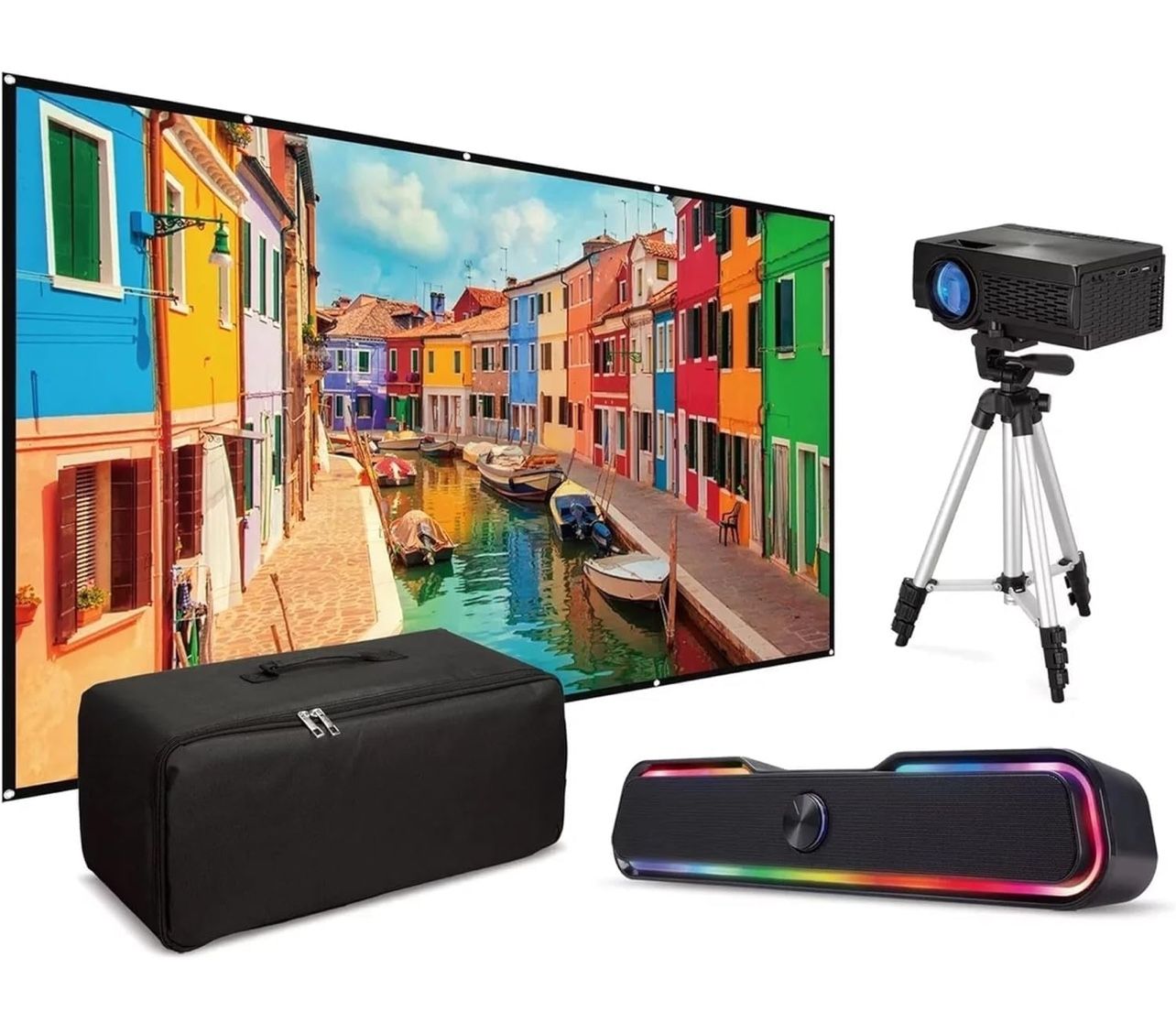 iLive Pop-Up Movie Theater Kit 120" Screen HDMI Projector & Speaker