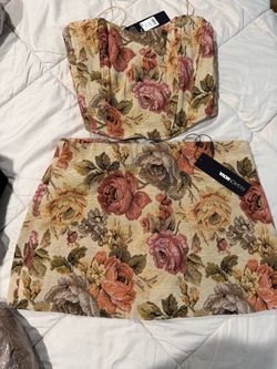 Fashion Nova Floral Tapestry Crop Top & Skirt Set