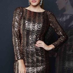 Milano Formals Short Black Coral Sequin Dress 