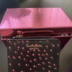 Small Black Kate Spade Wallet With Pink Flowers 