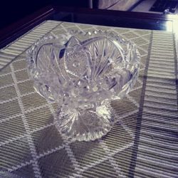Clear cut crystal pedestal candy dish
