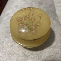 Vintage Lucite Floral Powder/Trinket Box – Hand-Painted Style