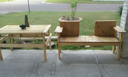 Bench and table set.
