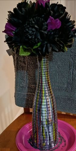 Gothic Halloween Faux Floral Arrangement in Drip Paint Bottle Vase