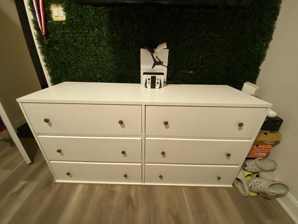 White Dresser with Gold Knobs