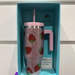 Strawberry Bedazzled Flask 