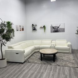 White Leather Recliner Sectional 