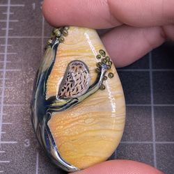 Tree Owl w/ fused Micro Mosaic Lamp-work Bead