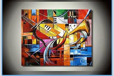 Ode-Rin Art Abstract Artwork Paintings Hand Painted Canvas Music Instrument Paintings Wall Art Decoration Home Oil Painting I Love My Family 1-pieces 