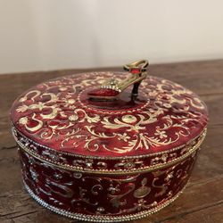 Enamel Jewelry Box With Heeled Shoe & Mirror