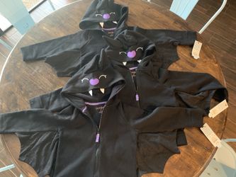 NEW with tags, Halloween outfit/Halloween jacket/ black bat zip up sweatshirt with hood $15 each