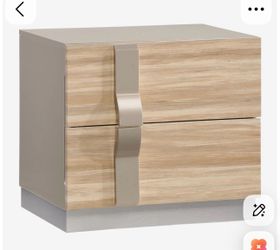 Pair of Modern 2-Drawer Nightstands — Zebrano Wood, Wavy Champagne Handles