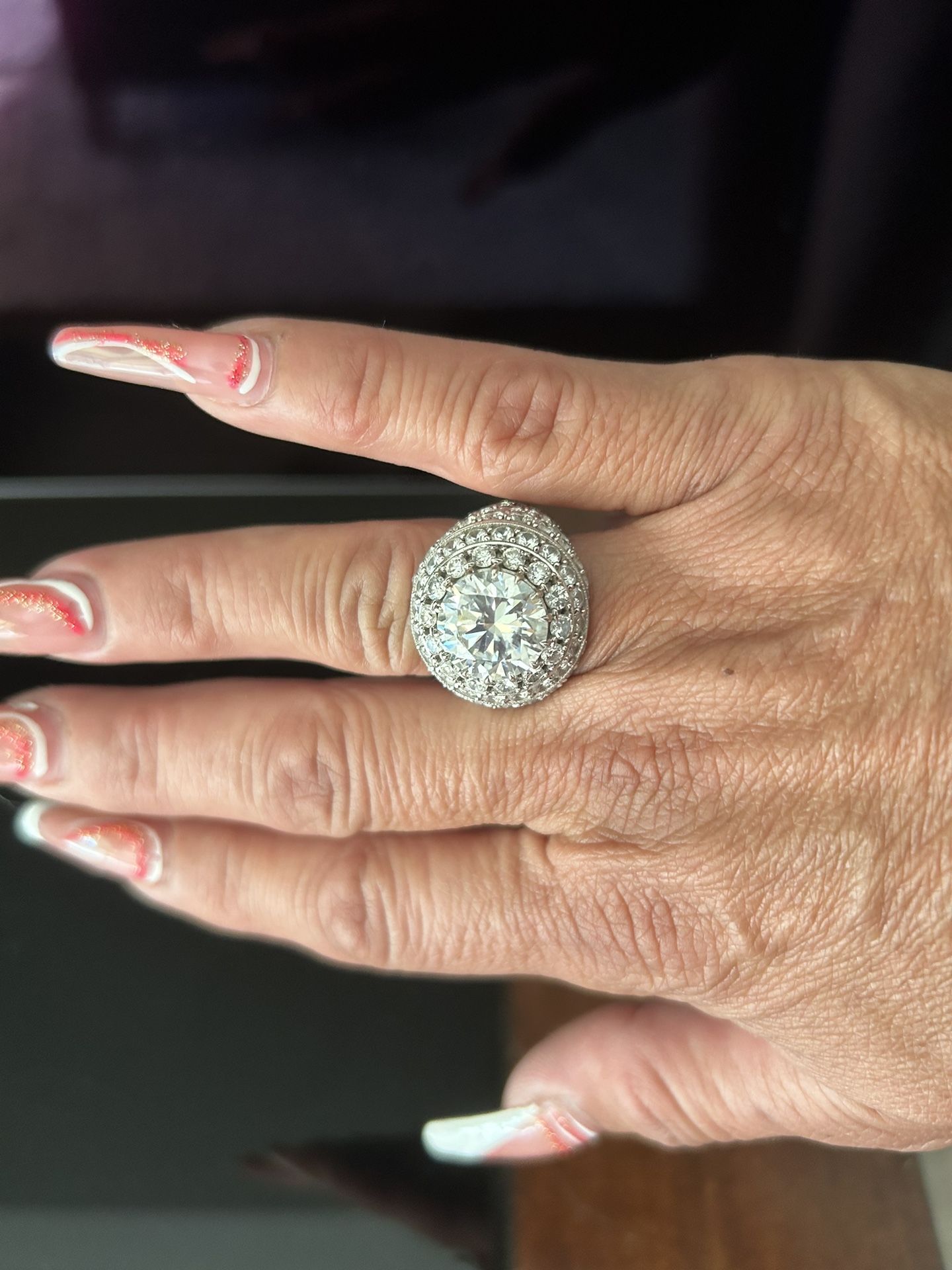 14 Karat Moissanite And Diamond Baguette Ring Size 5 1/2