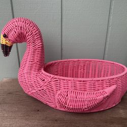Pink Flamingo Basket Planter