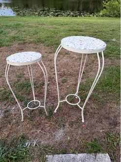 Two heavy, iron mosaic Plant Stand