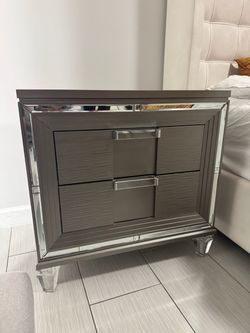 Mirrored Nightstand with Two Drawers