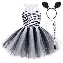  2 Toddler kids white lepord print costume with ears and tail WalMart Costume Fits 9-10 years old
