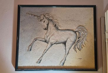 Framed Unicorn Relief Sculpture Art by Cooper