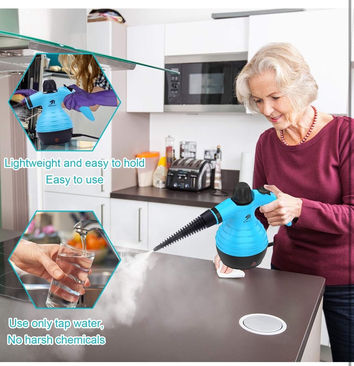 Handheld Steam Cleaner, Multipurpose Portable Upholstery Steamer with Safety Lock and 9 Accessory Kit for Carpet, Couch, Clothes, Mattress, Car Seats,