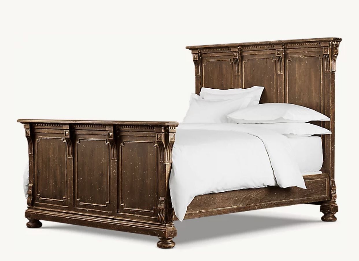 Restoration Hardware St. James Panel Bed with Footboard in Antiqued Coffee