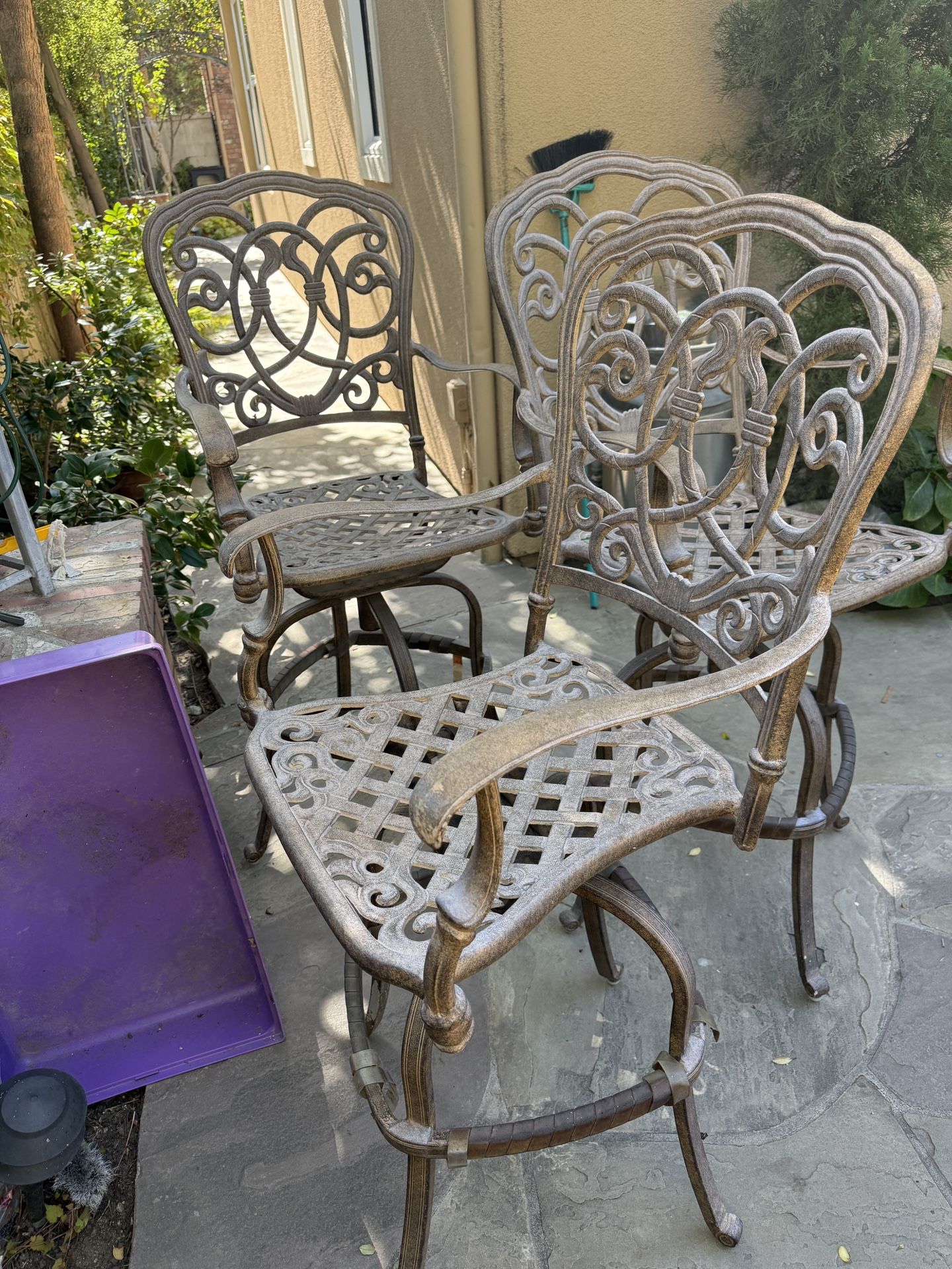 4 Outdoor Chairs And 3 Barstools